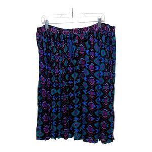 Vintage Boho Aztec sheer pleated elastic waist pull on midi skirt drawstring